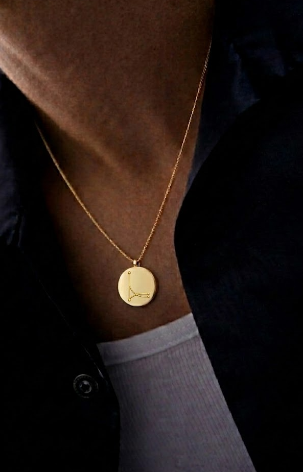 Linea necklace worn on neck