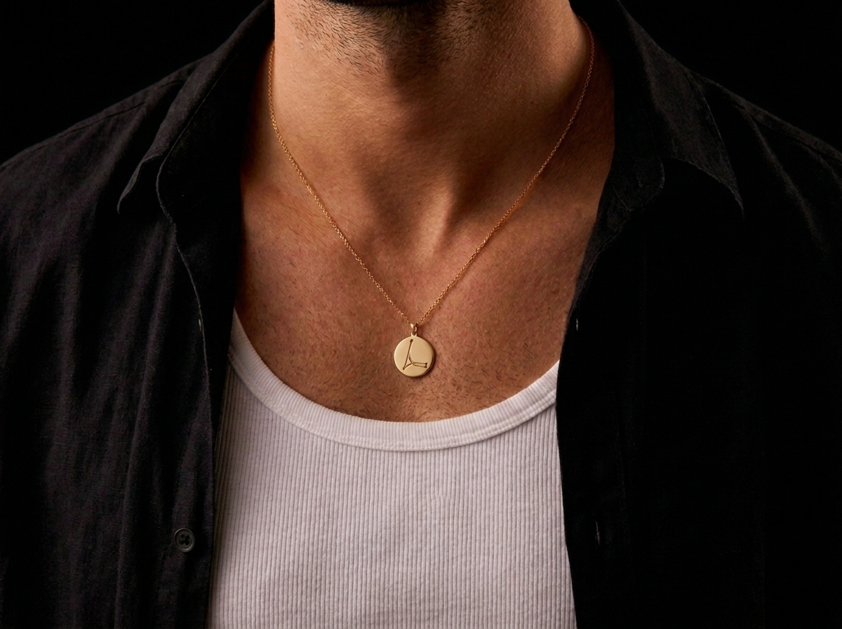 Linea necklace worn on neck